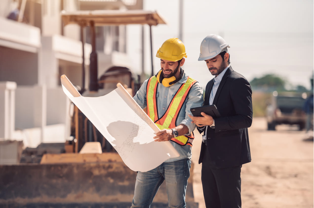 civil engineer construction worker holding digital tablet